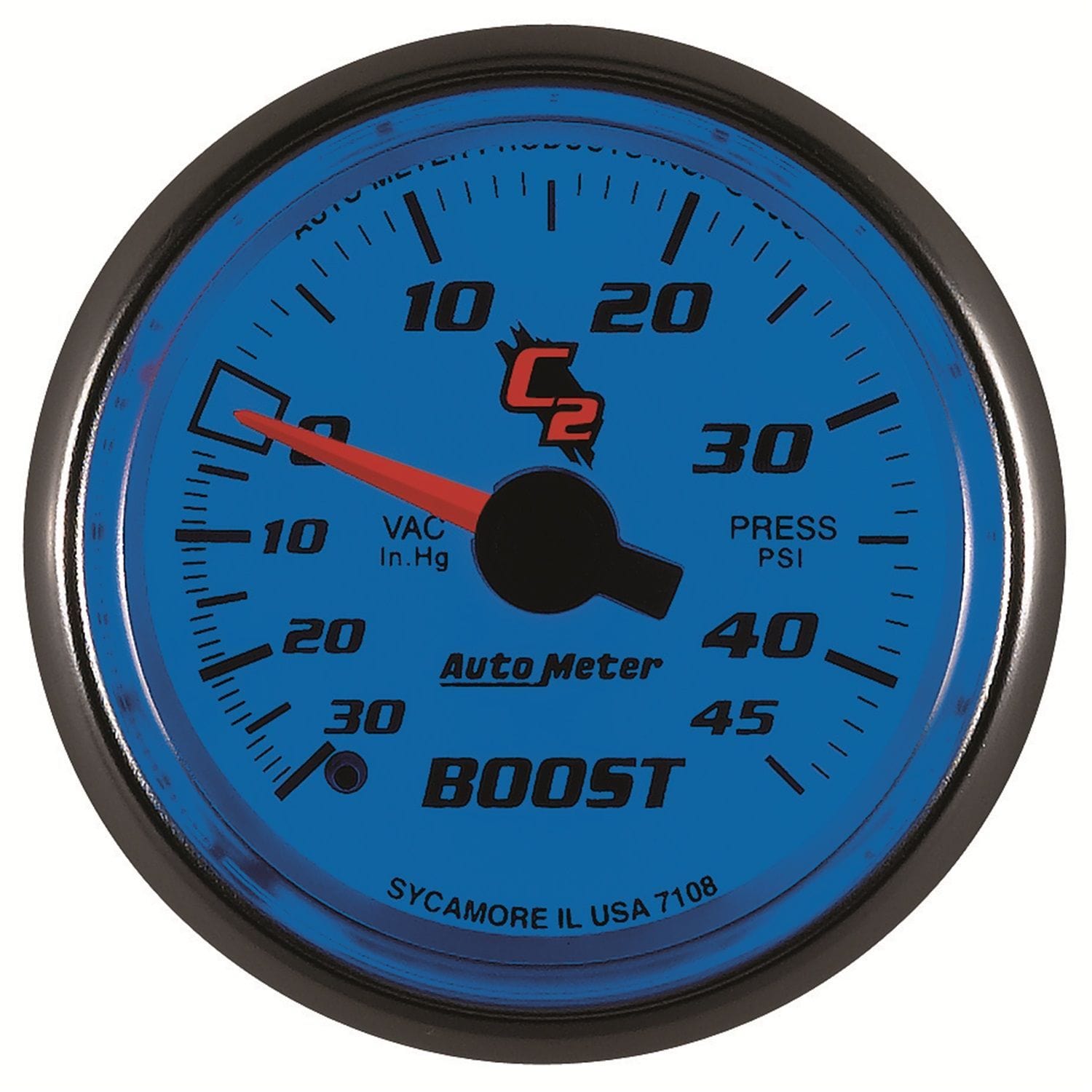 AUTOMETER 2-1/16", Full Sweep Mechanical, 30 In. Hg/45 psi Auto Meter C2 Series Boost/Vacuum Gauge AU7108 SR