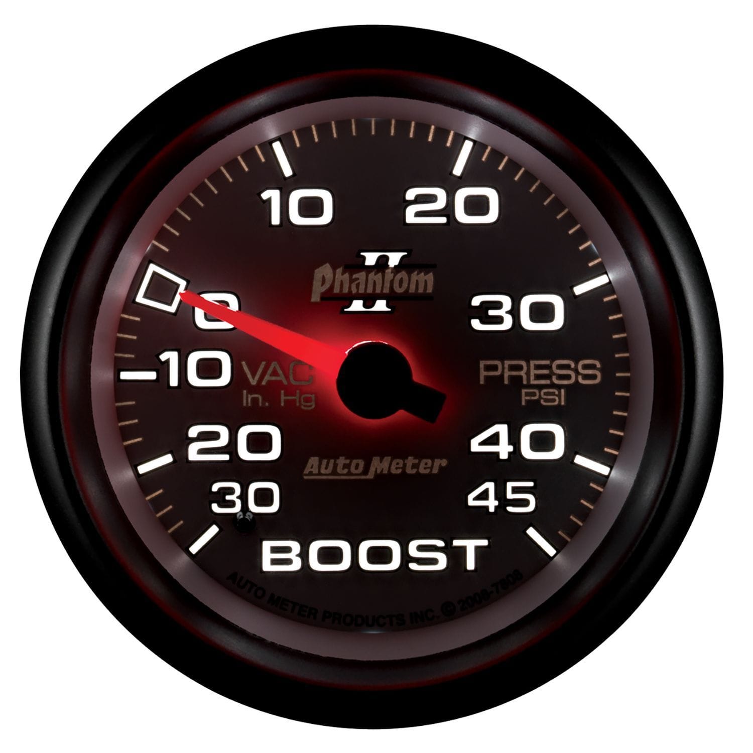 AUTOMETER 2-5/8", Full Sweep Mechanical, 30 In. Hg./45 psi Auto Meter Phantom II Series Boost/Vacuum Gauge AU7808 SR