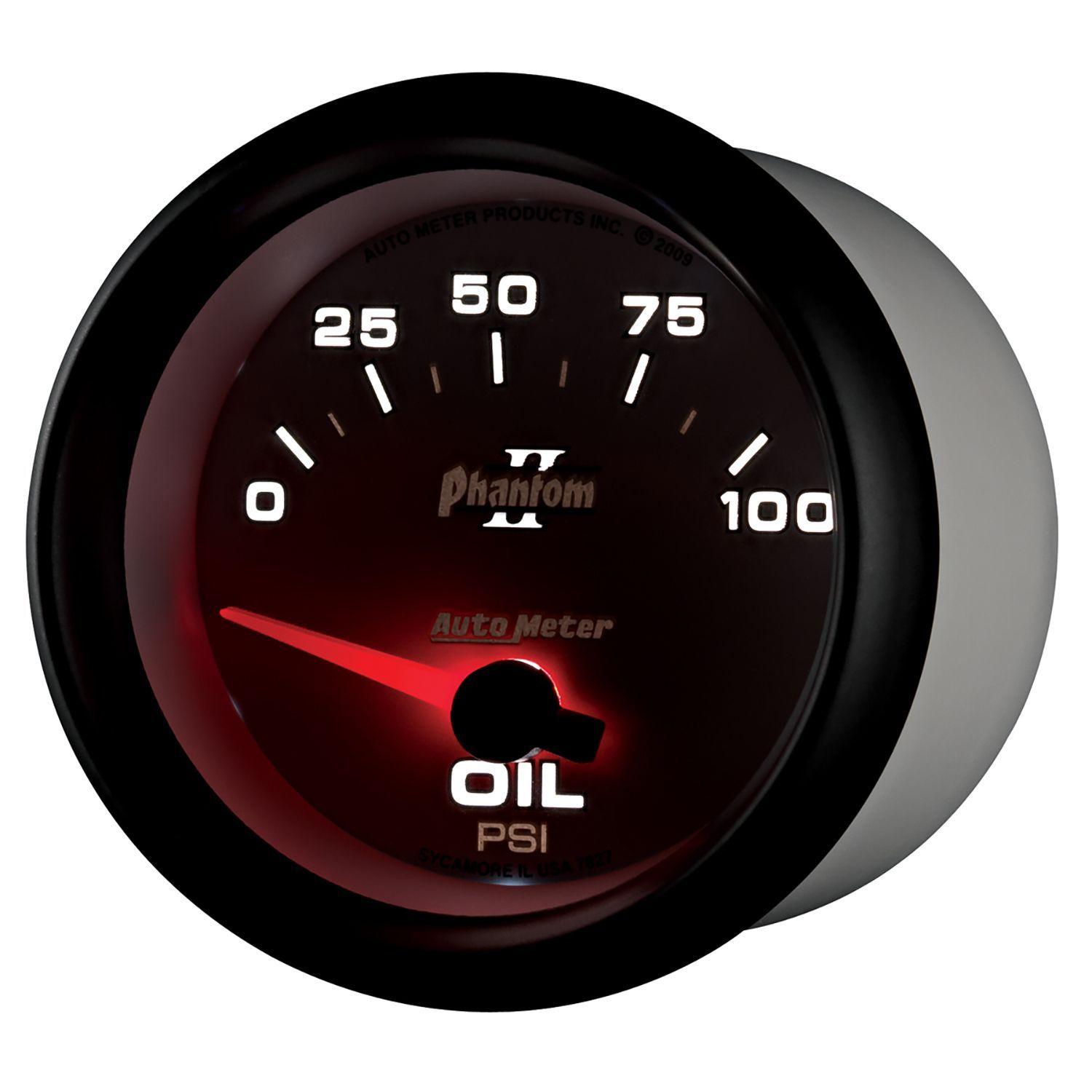 AUTOMETER 2-5/8", Short Sweep Electric, 0-100 psi Auto Meter Phantom II Series Oil Pressure Gauge AU7827 SR