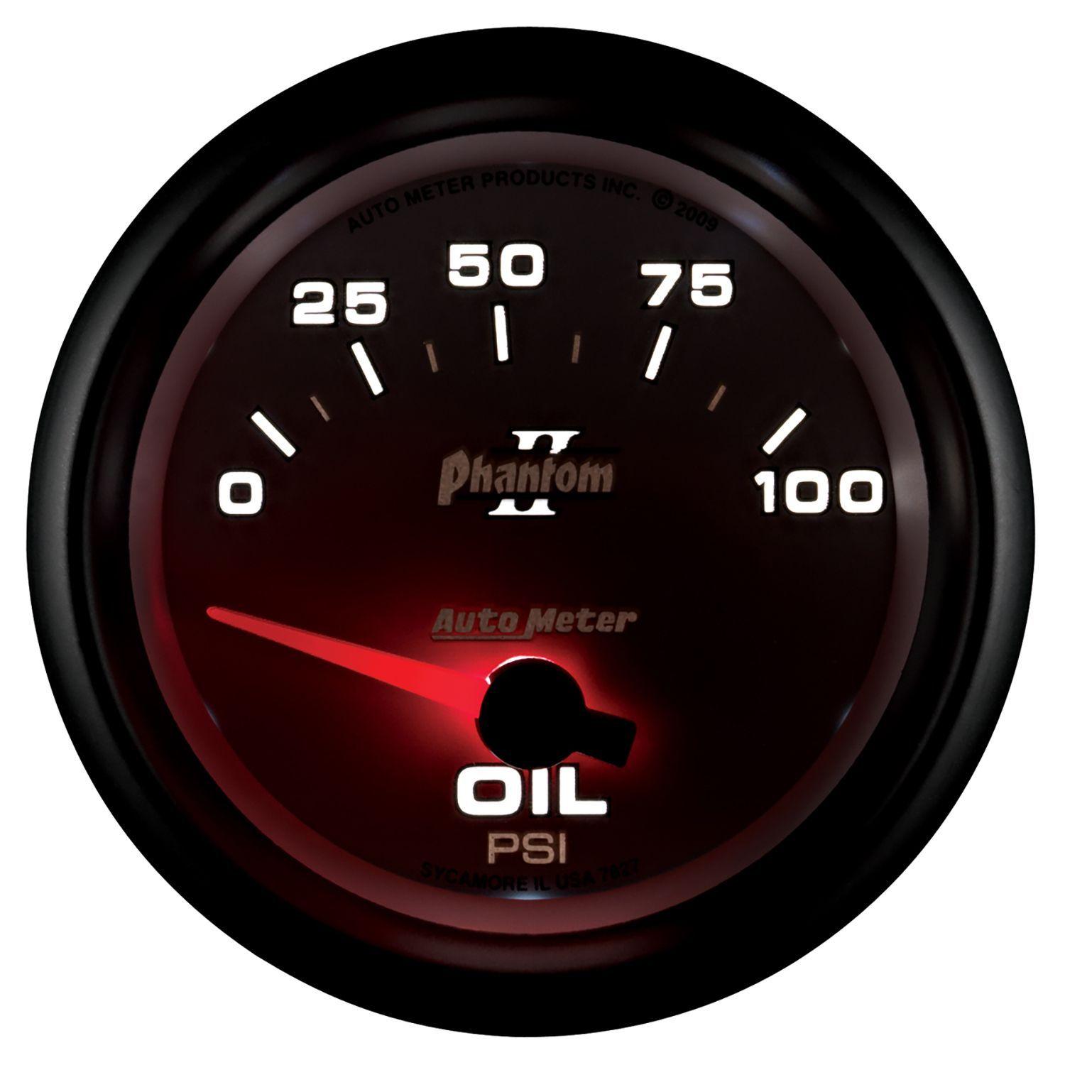 AUTOMETER 2-5/8", Short Sweep Electric, 0-100 psi Auto Meter Phantom II Series Oil Pressure Gauge AU7827 SR