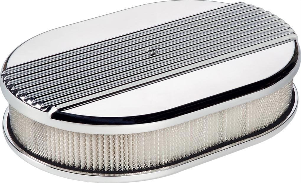 BILLET 11-7/8" x 8-3/8" x 3" Billet Specialties Polished Aluminium Small Oval Air Cleaner Assembly - Ribbed BS15630 SR