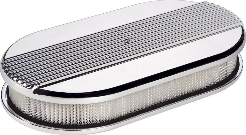BILLET 15" x 8-1/2" x 3" Billet Specialties Polished Aluminium Large Oval Air Cleaner Assembly - Ribbed BS15640 SR