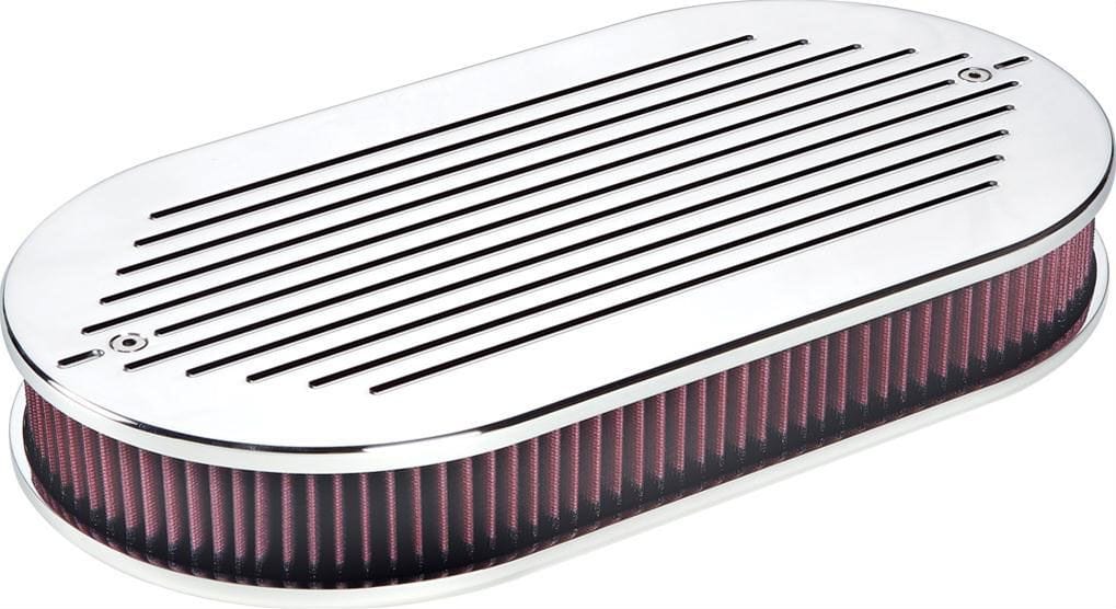 BILLET 17-1/2" x 9-3/8" x 3-1/4" With K&N Filte r Billet Specialties Polished Aluminium Oval Dual Quad Air Cleaner Assembly - Ball Milled BS15520 SR