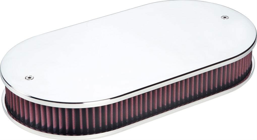 BILLET 17-1/2" x 9-3/8" x 3-1/4" With K&N Filter Billet Specialties Polished Aluminium Oval Dual Quad Air Cleaner Assembly - Plain BS15529 SR
