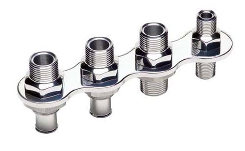 BILLET A/C 2-Port -10AN & -6AN, Heater 2-Port -10AN With 5/8" Push-On Hose Billet Specialties Firewall Bulkhead In-Line - Polished BS66935 SR