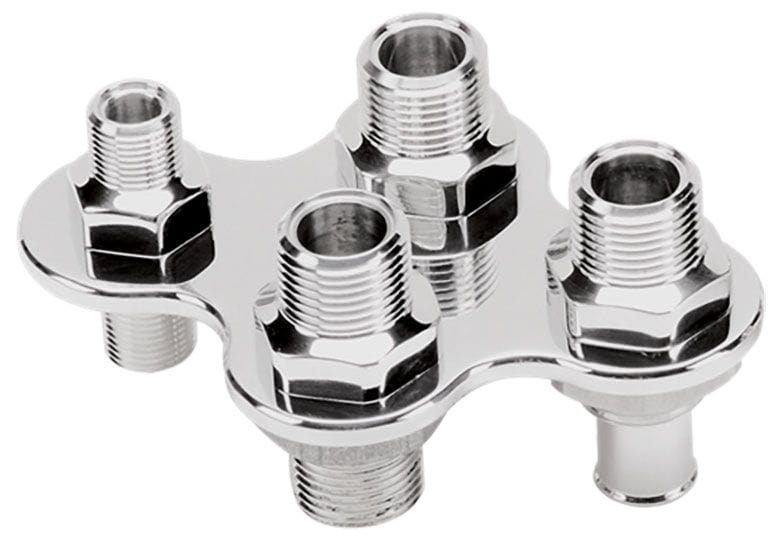 BILLET A/C 2-Port -10AN & -6AN, Heater 2-Port -10AN With 5/8" Push-On Hose Billet Specialties Firewall Bulkhead - Polished BS66925 SR