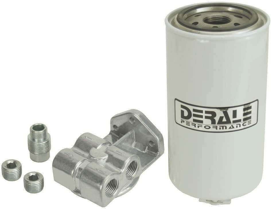 DERALE 1/2" NPT Inlet/Outlet Side Ports. 3-1/2" O.D x 7-5/8" Derale Derale Single Mount Fuel / Water Separator Kit DP13070 SR
