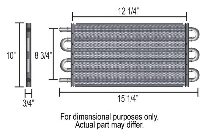 DERALE 11/32" Barb Inlets. 15-1/4" L x 10" H x 3/4" W Derale Derale Dyno-Cool 6000 Series Transmission Cooler Kit DP12904 SR