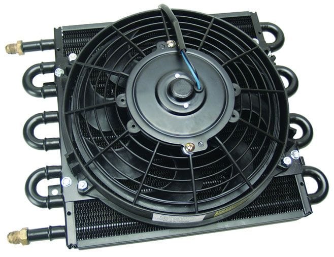 DERALE -6AN Inlets. 13-5/8" L x 10-1/4" H x 3-5/8" W Derale Derale Dyno-Cool 8 Pass Remote Mount Cooler with Fan DP12732 SR