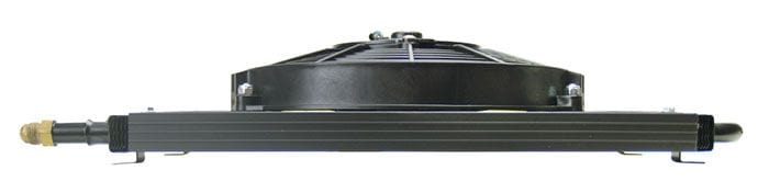 DERALE -6AN Inlets. 17-1/2" L x 10-1/4" H x 3-3/4" W Derale Derale Dyno-Cool 8 Pass Remote Mount Cooler with Fan DP12733 SR