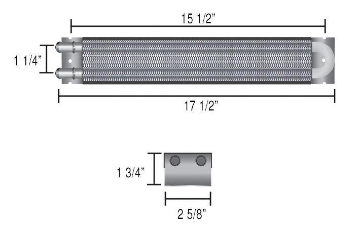 DERALE -6AN Inlets. 17-3/4" L x 2-1/2" W x 1-3/4" H Derale Derale Frame Rail Fluid Cooler DP13221 SR