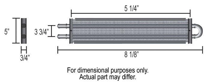 DERALE -6AN Inlets. 8-1/8" L x 5" H x 3/4" W Derale Derale Compact Fluid Cooler DP13309 SR