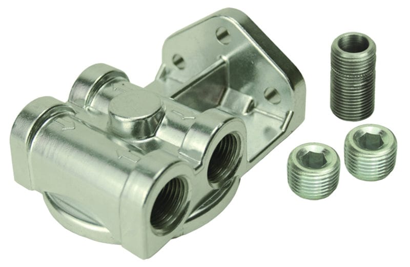 DERALE Single Mount Side Ports, 13/16"-16 Filter Thread, 1/2" Inlet / Outlet Derale Derale Standard Series Filter Mount DP25729 SR