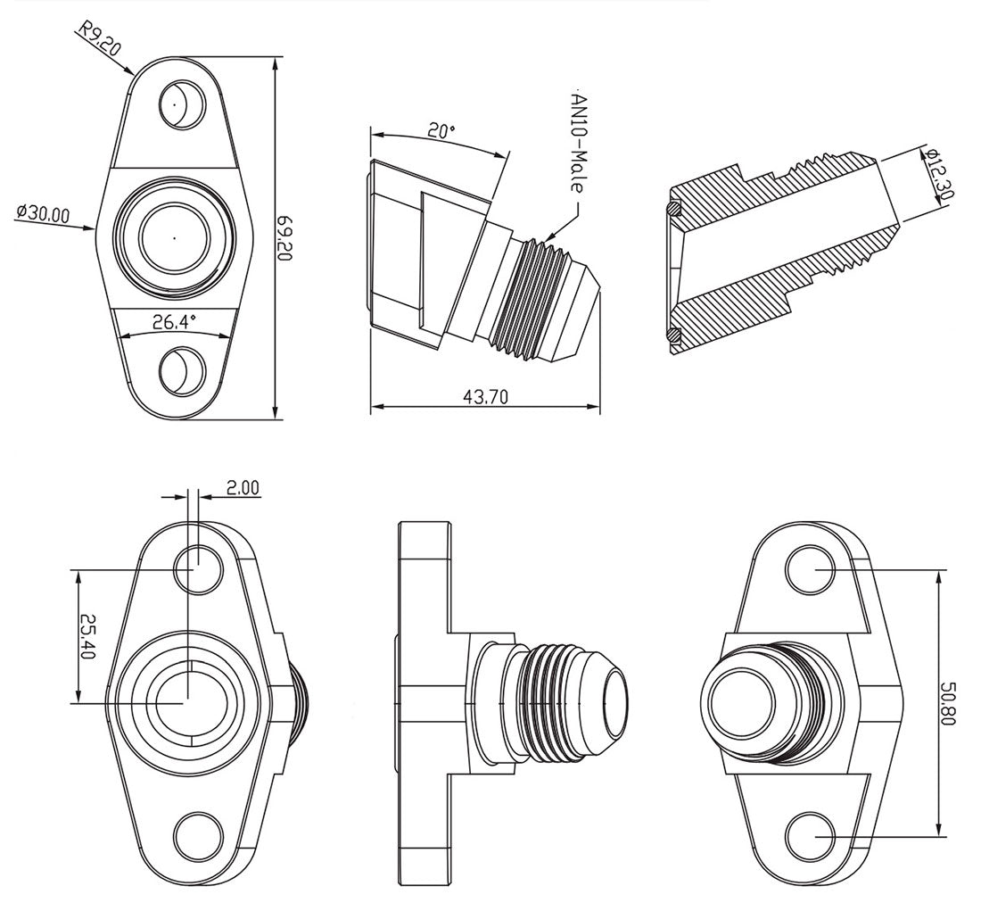 Aeroflow 20° Turbo Drain Adapter -10AN AF463-18