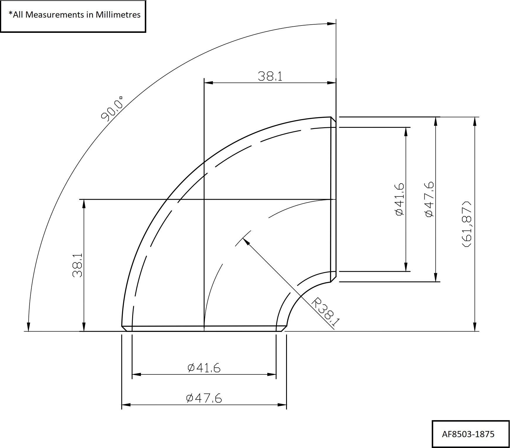 Aeroflow 1-7/8" (48mm) Steam Pipe Tube, 90 Degree Bend, 1.0D Radius (AF8503-1875)