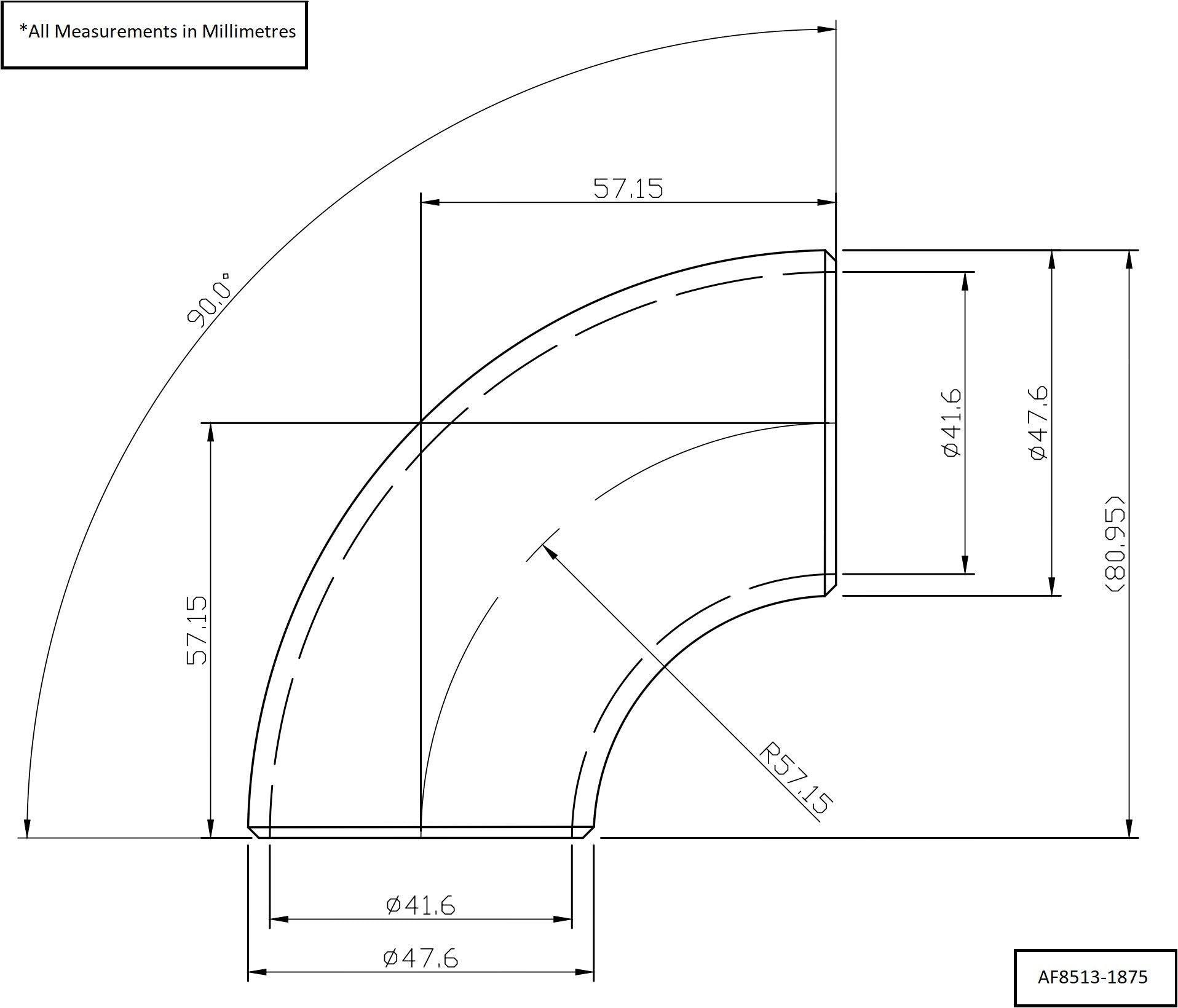 Aeroflow 1-7/8" (48mm) Steam Pipe Tube, 90 Degree Bend, 1.5D Radius (AF8513-1875)