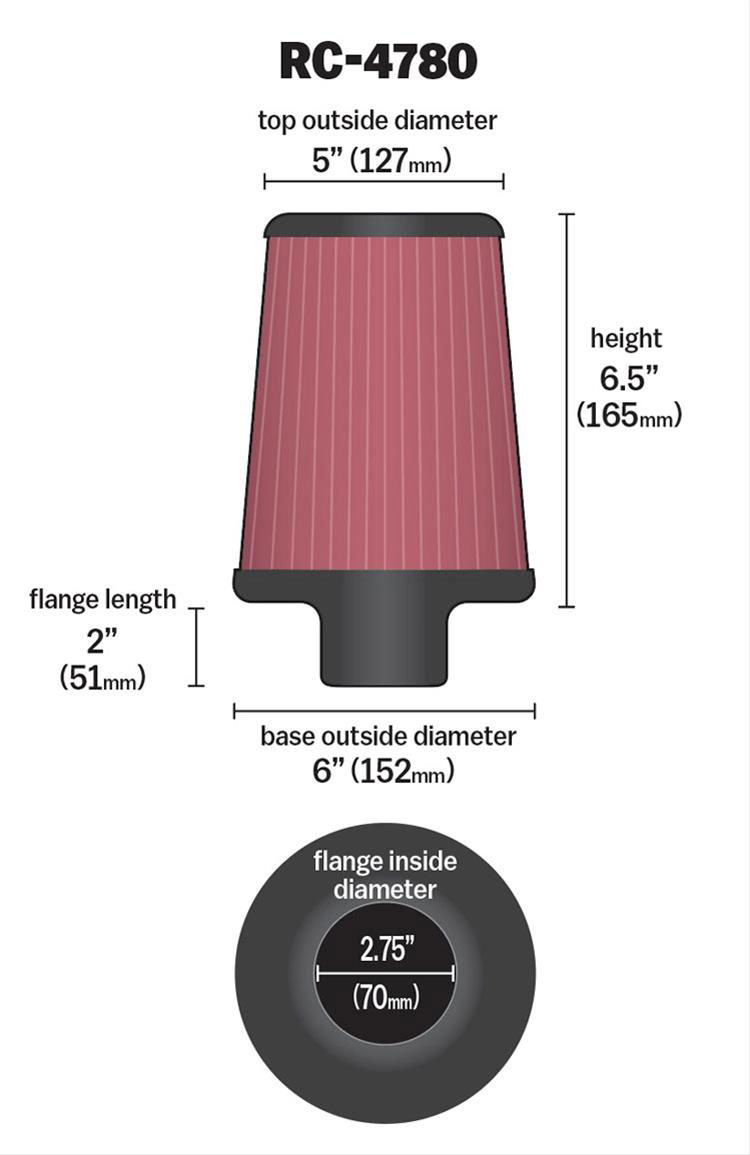 K&N K&N Universal Clamp On Filter Fits 4 in (102 mm) KNRC-4780