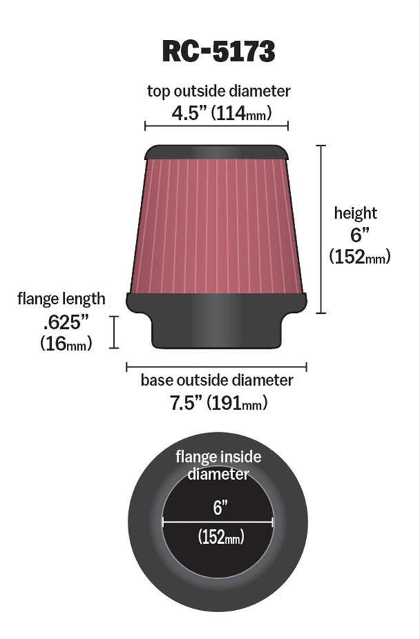 K&N K&N Universal Clamp On Filter Fits 6 in (152 mm) KNRC-5173