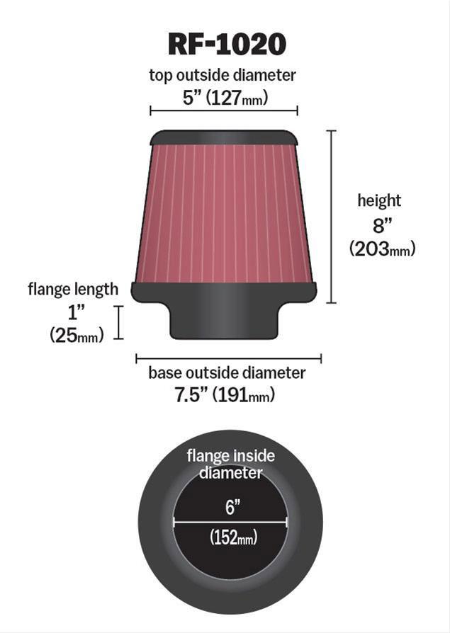 K&N K&N Universal Clamp On Filter Fits 6 in (152 mm) KNRF-1020