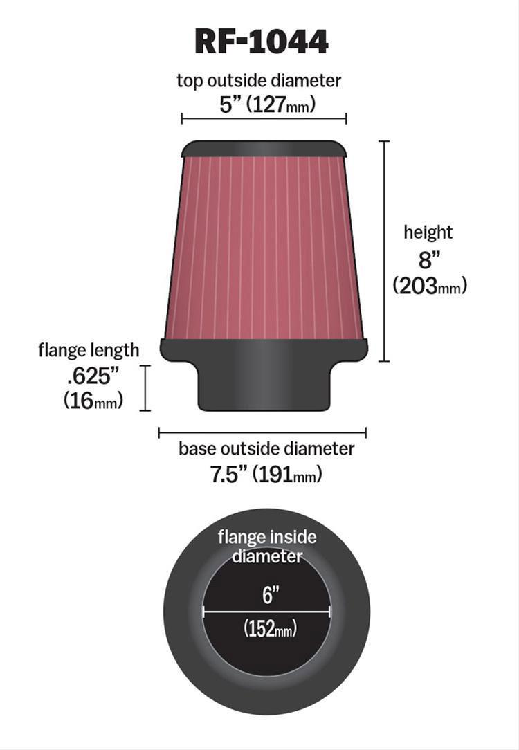 K&N K&N Universal Clamp On Filter Fits 6 in (152 mm) KNRF-1044