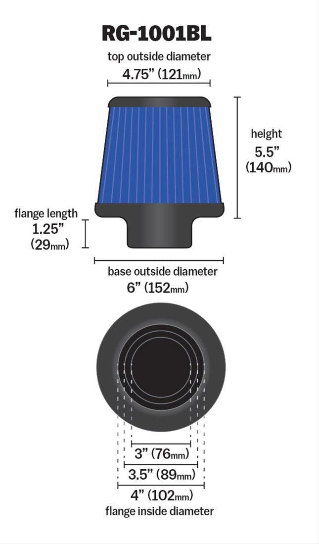 K&N K&N Universal Clamp On Filter Blue Fits 4 in (102 mm) KNRG-1001BL