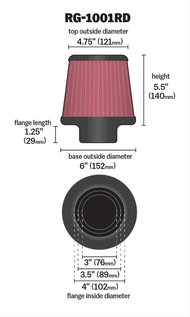 K&N K&N Universal Clamp On Filter Red Fits 4 in (102 mm) KNRG-1001RD