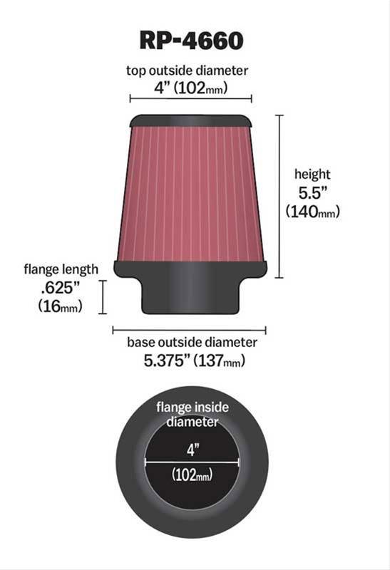 K&N K&N Universal Clamp On Filter Fits 4 in (102 mm) KNRP-4660