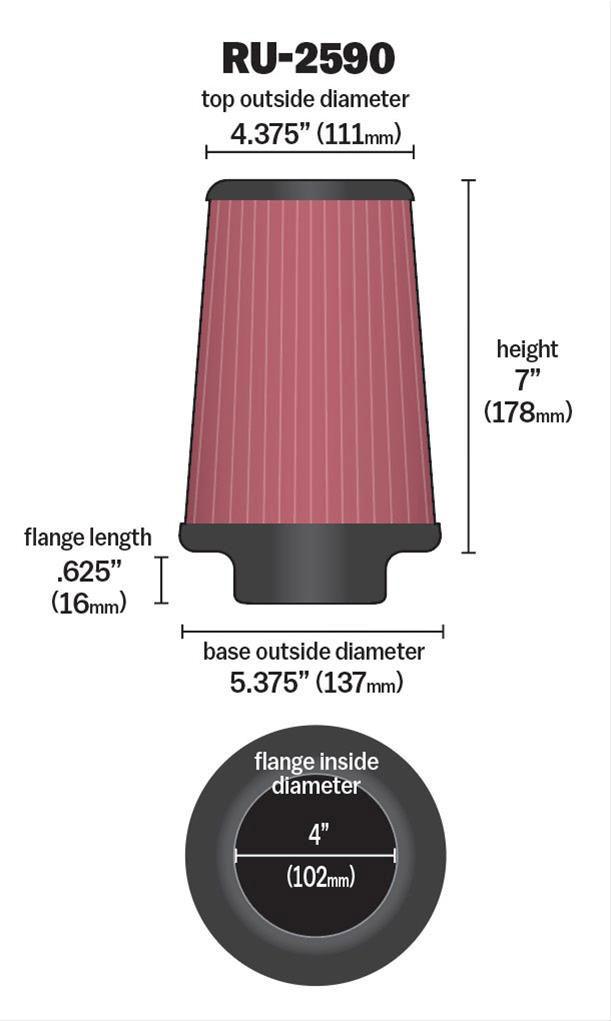 K&N K&N Universal Clamp On Round Tapered Filter Fits 4 in (102 mm) KNRU-2590