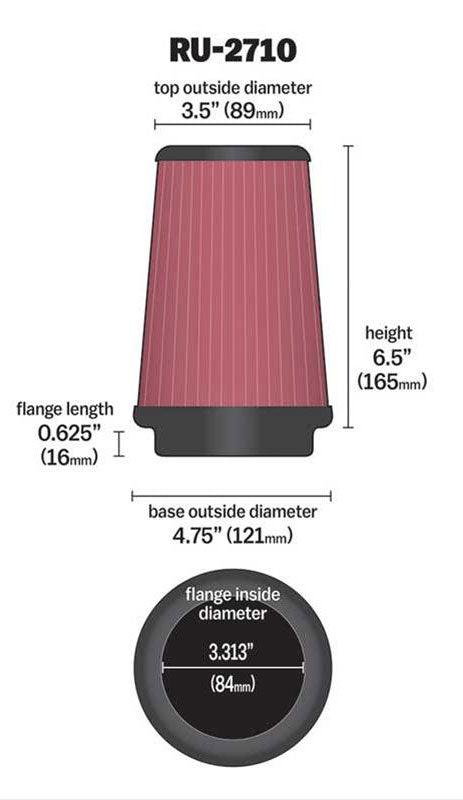 K&N K&N Universal Clamp On Round Tapered Filter Fits 3.313 in (84 mm) KNRU-2710