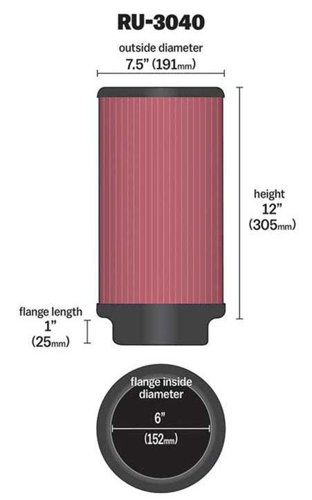 K&N K&N Universal Clamp On Filter Fits 6 in (152 mm) KNRU-3040