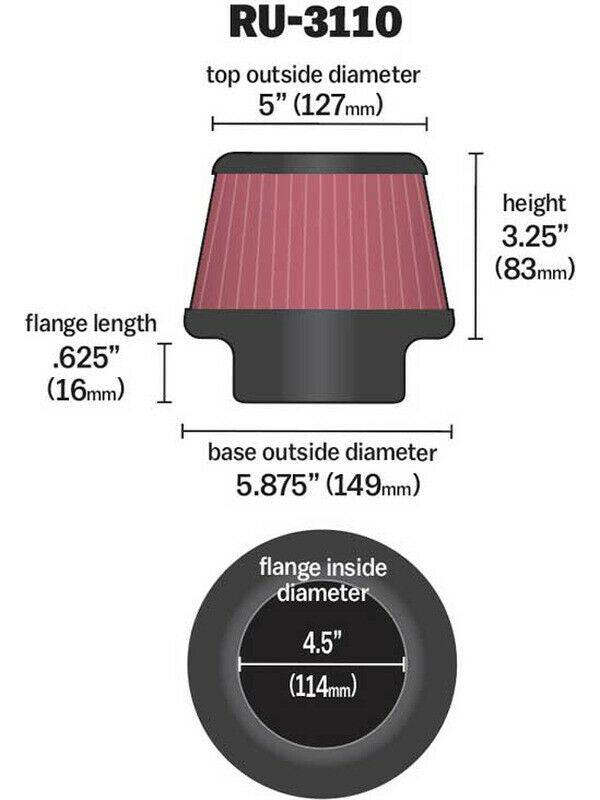 K&N K&N Universal Clamp On Filter Fits 4.5 in (114 mm) KNRU-3110