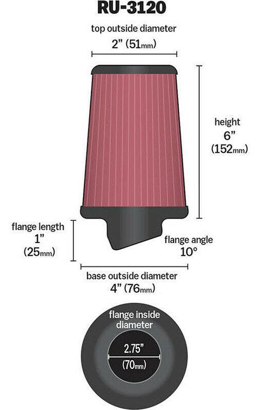 K&N K&N Universal Clamp On Filter Fits 2.75 in (70 mm) KNRU-3120