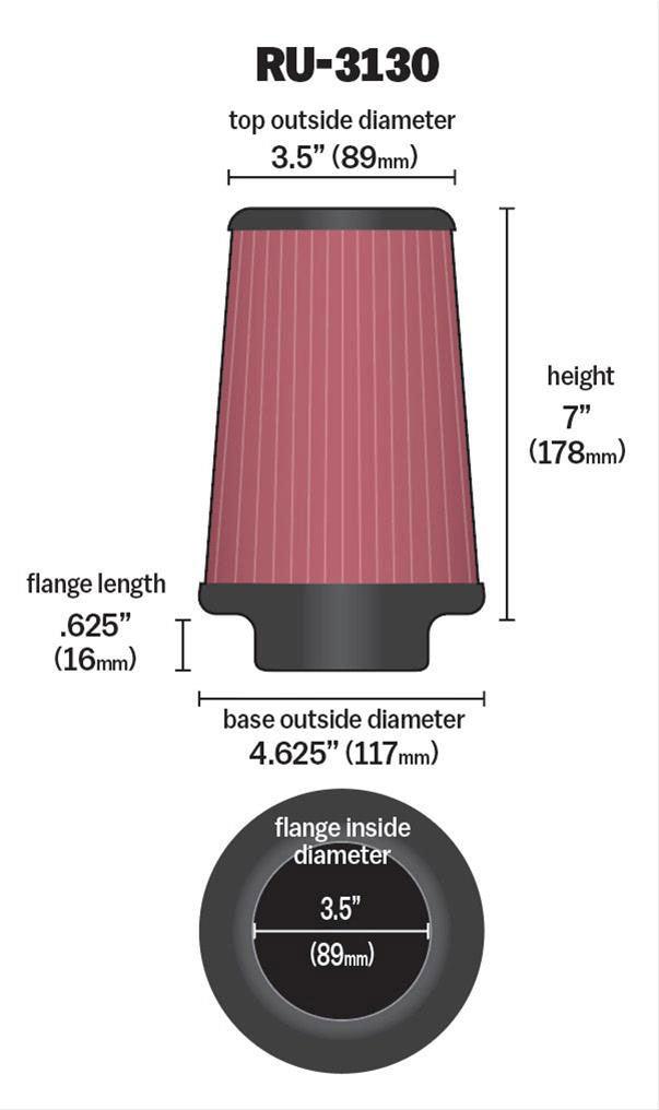 K&N K&N Universal Clamp On Filter Fits 3.5 in (89 mm) KNRU-3130