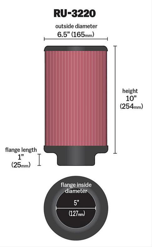 K&N K&N Universal Clamp On Filter Fits 5 in (127 mm) KNRU-3220