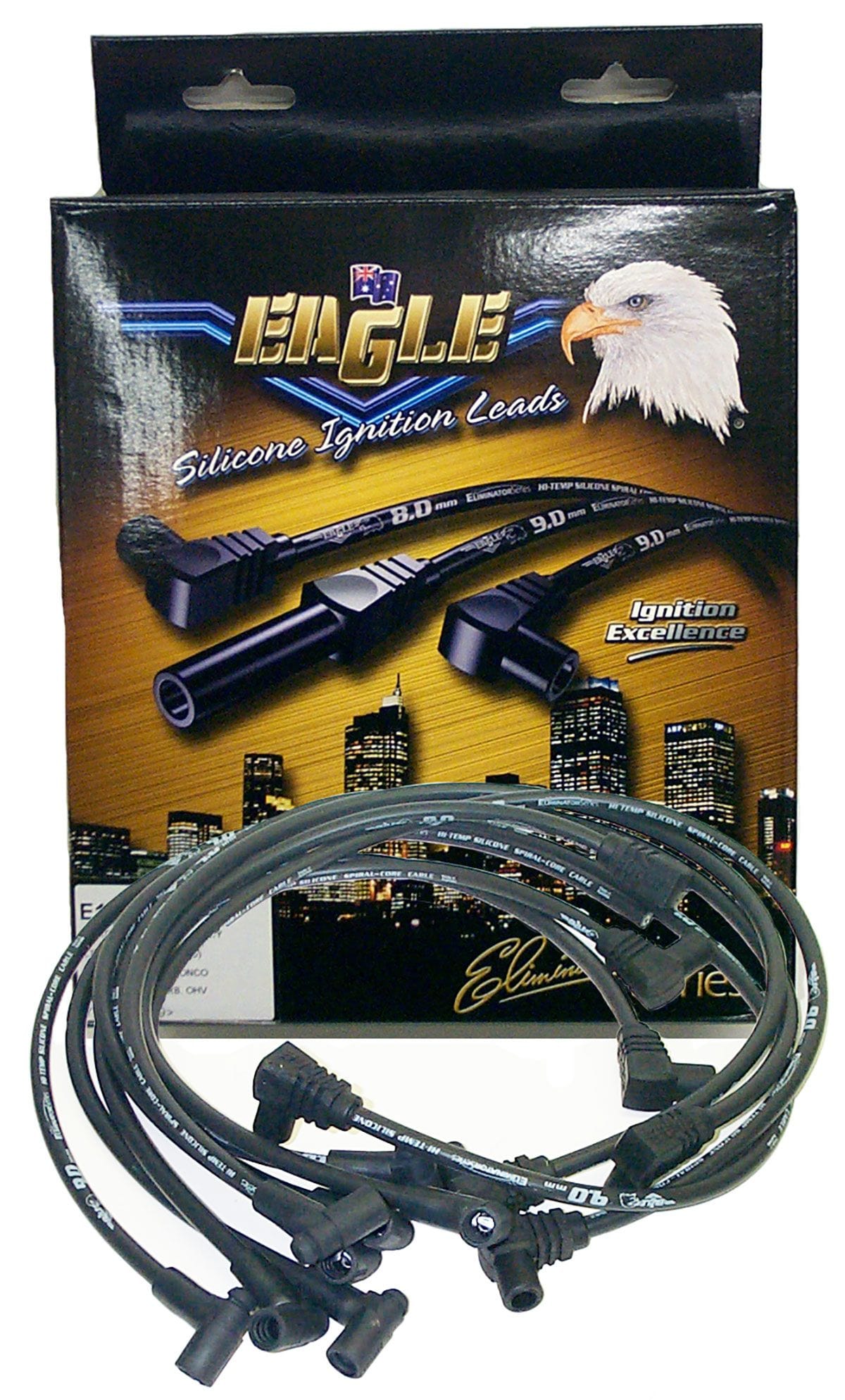 EL Suit Holden V8 With STD Cap 90° Distributor & 180° Spark Plug (Suit L Eagle Leads 9mm Eliminator Series I Around Rocker Cover Lead Set - Black ELE9875BK SR