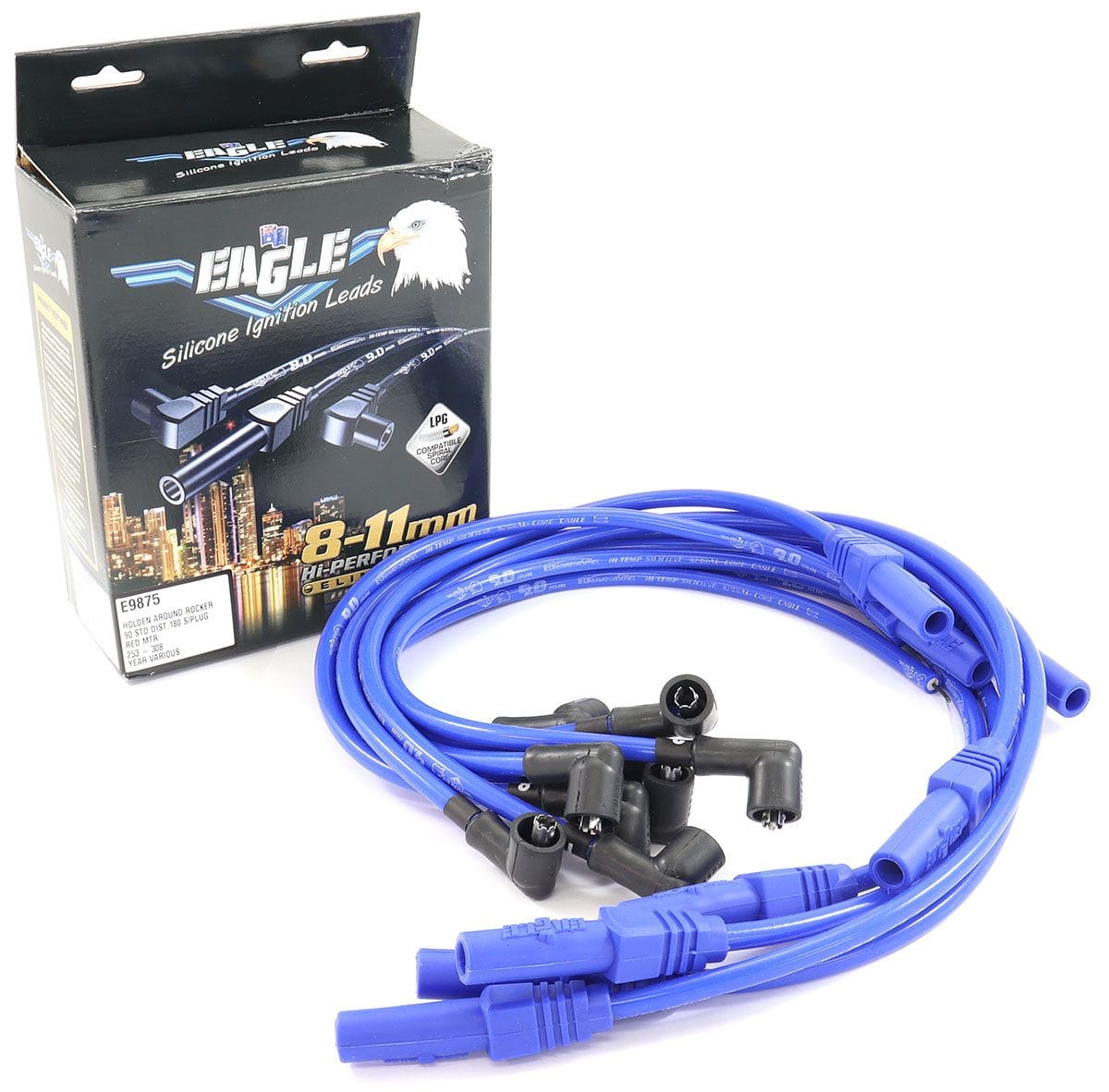 EL Suit Holden V8 With STD Cap 90° Distributor & 180° Spark Plug (Suit L Eagle Leads 9mm Eliminator Series I Around Rocker Cover Lead Set - Blue ELE9875 SR