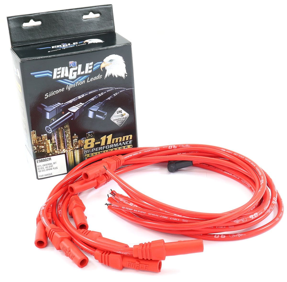EL Universal 8cyl Set With HEI Cap 90° Distributor & 180° Spark Plug Eagle Leads 9mm Eliminator Series I Lead Set - Red ELE98002R SR