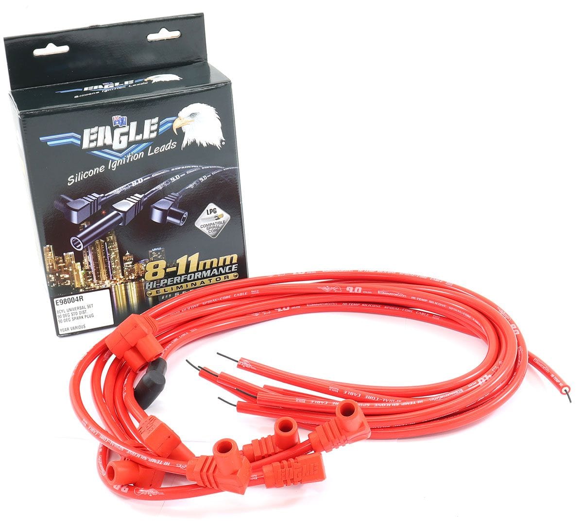 EL Universal 8cyl Set With STD Cap 90° Distributor & 90° Spark Plug Eagle Leads 9mm Eliminator Series I Lead Set - Red ELE98004R SR