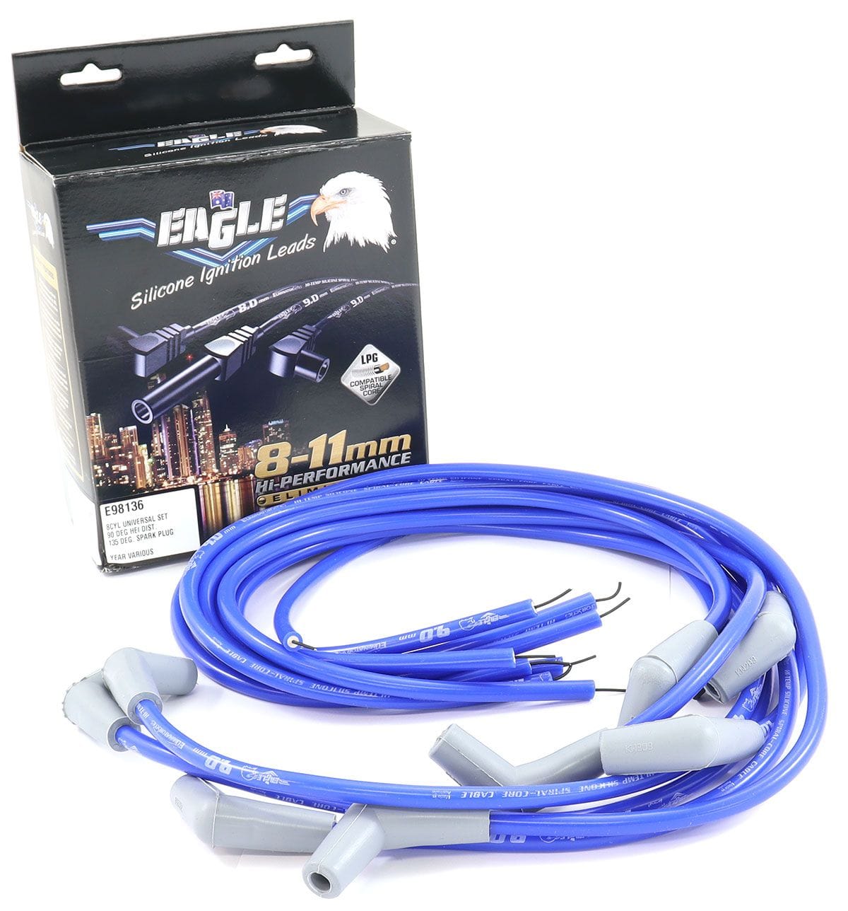 EL Universal V8 Set With HEI Cap 90° Distributor & 135° Spark Plug Eagle Leads 9mm Eliminator Series I Lead Set - Blue ELE98136 SR
