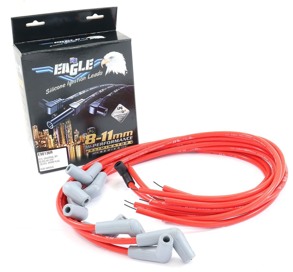 EL Universal V8 Set With HEI Cap 90° Distributor & 135° Spark Plug Eagle Leads 9mm Eliminator Series I Lead Set - Red ELE98136R SR