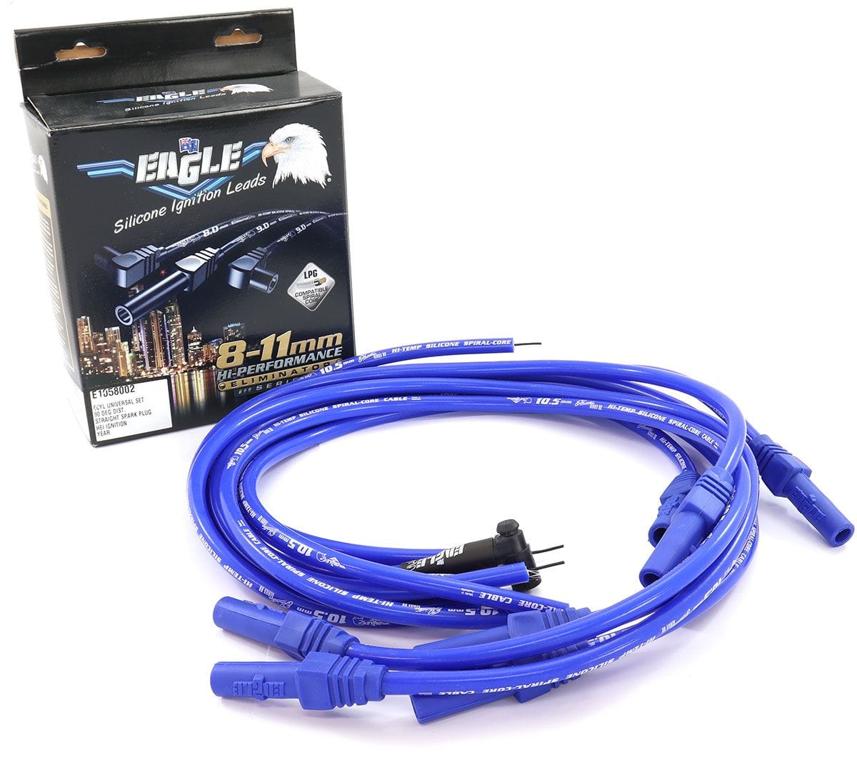 EL Universal V8 Set With HEI Cap 90° Distributor & 180° Spark Plug Eagle Leads 10.5mm Eliminator Series II Lead Set - Blue ELE1058002 SR