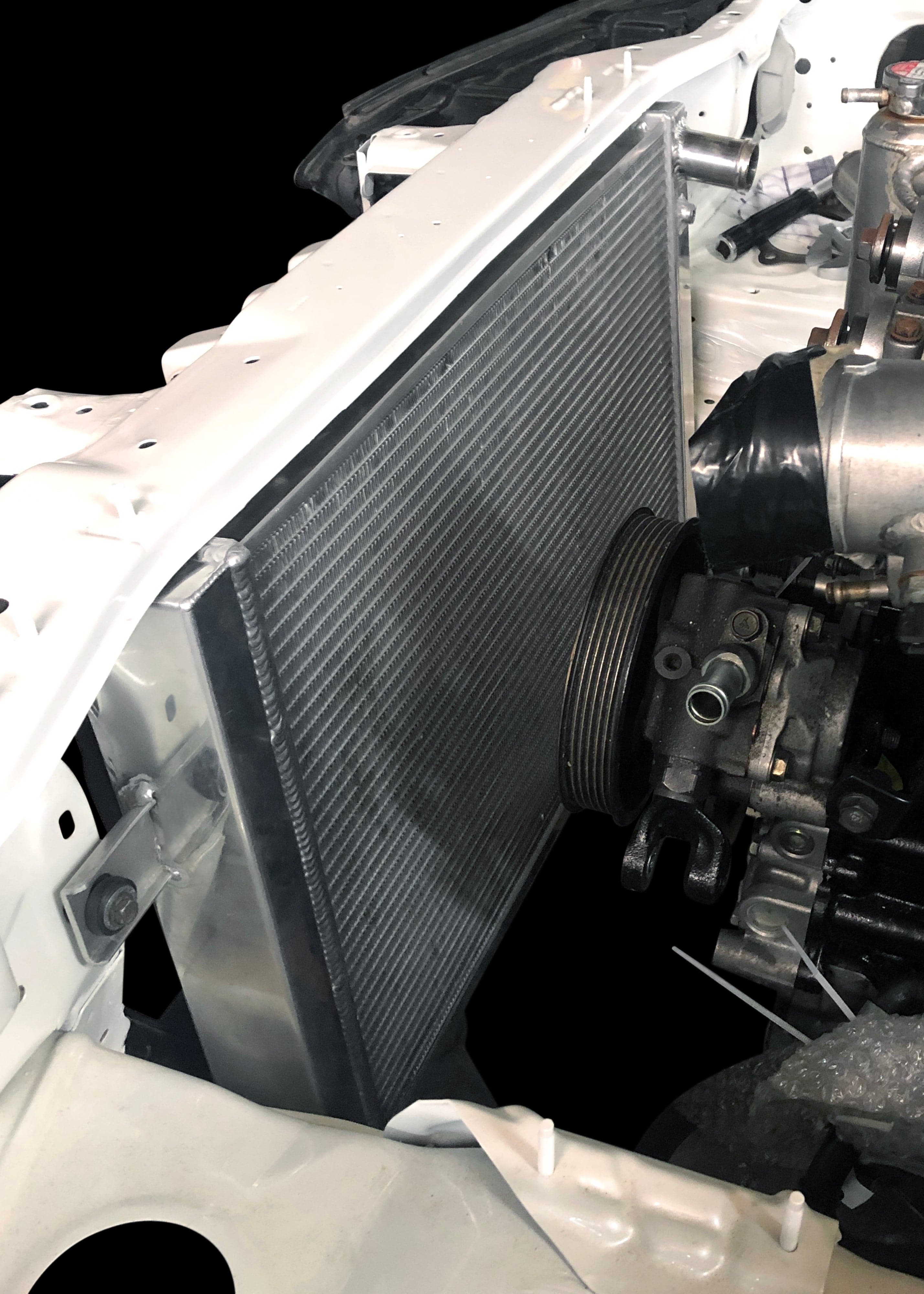 Fenix Cooling Performance Radiator 50mm [5mm High Density] / Black [Special Order] / With x1 SPAL 14" 1310CFM [RHS Fan Position] Nissan Silvia S14 / S15 with RB & JZ 1993-2002 [Tucked] | Performance Radiator SR