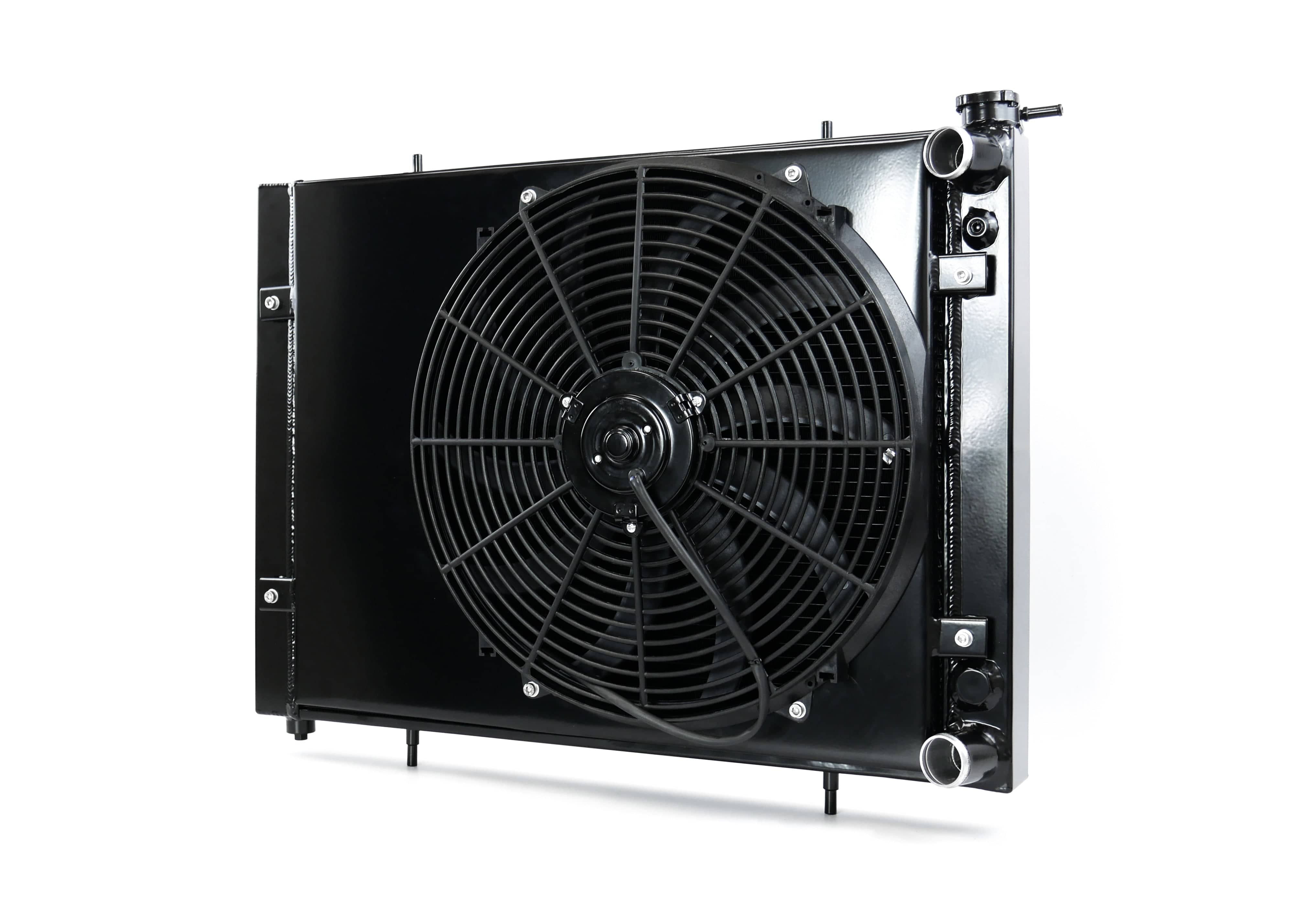 Fenix Cooling Performance Radiator Black / With x1 Fenix 16" 120W Nissan Skyline & GTR R32 RB20 & RB25 & RB26 1988-1994 [Cross-Flow] | Performance Radiator SR