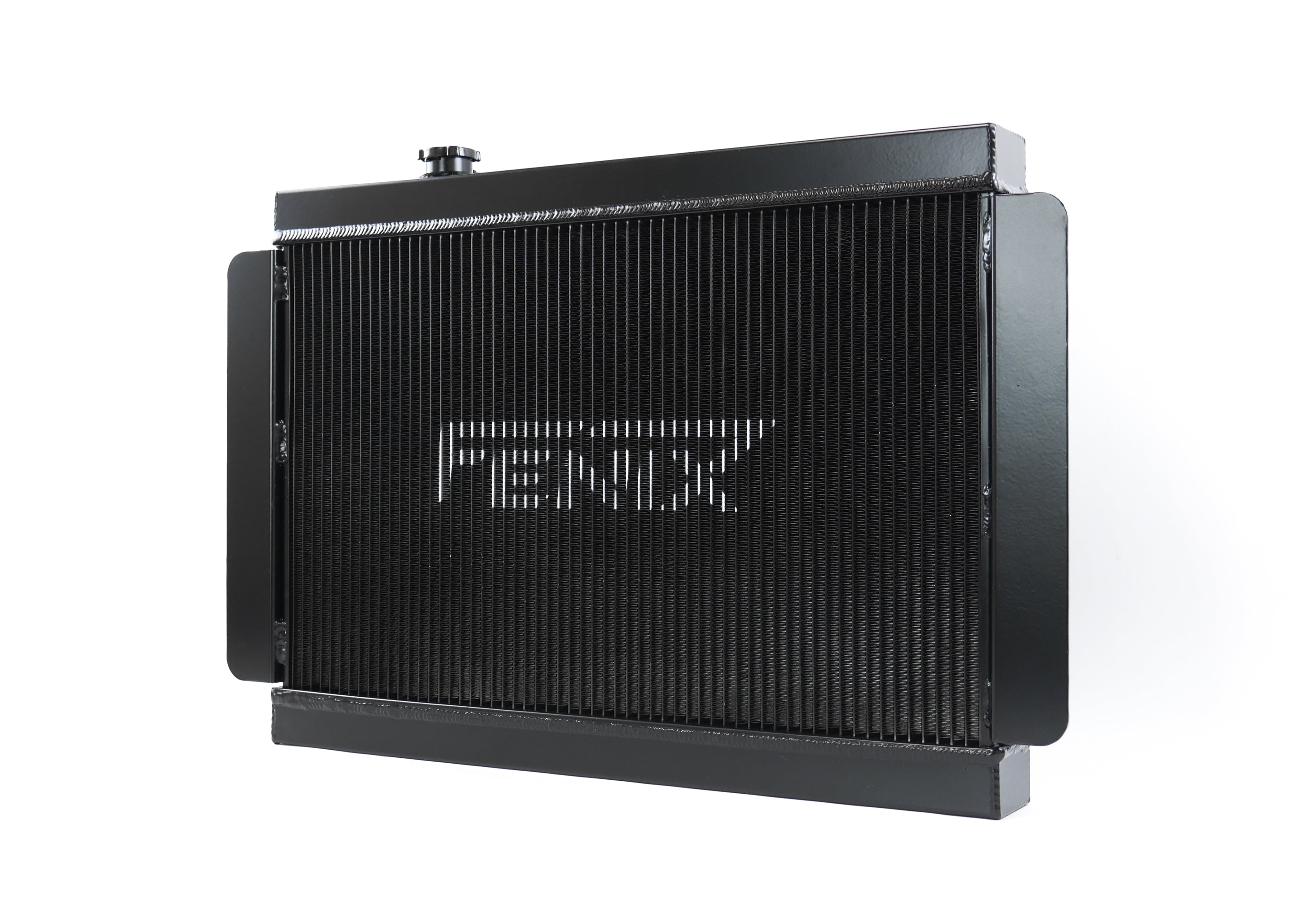 Fenix Cooling Performance Radiator Polished Top Tank [Special Order] / With x2 Fenix 12" 120W Holden HQ & Torana 1967-1980 [WIDE - Top Pipe Left / Bottom Pipe Right] | Performance Radiator SR