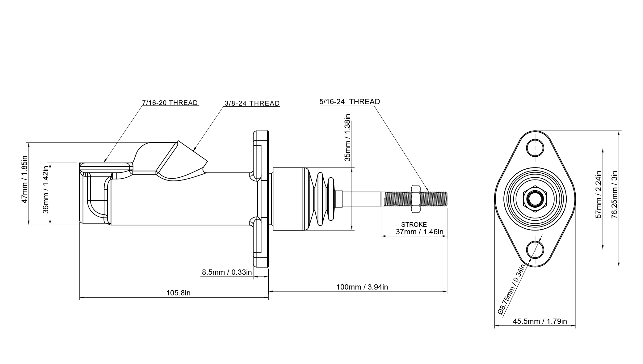 GKTECH IN-LINE 7/8" master cylinder SR