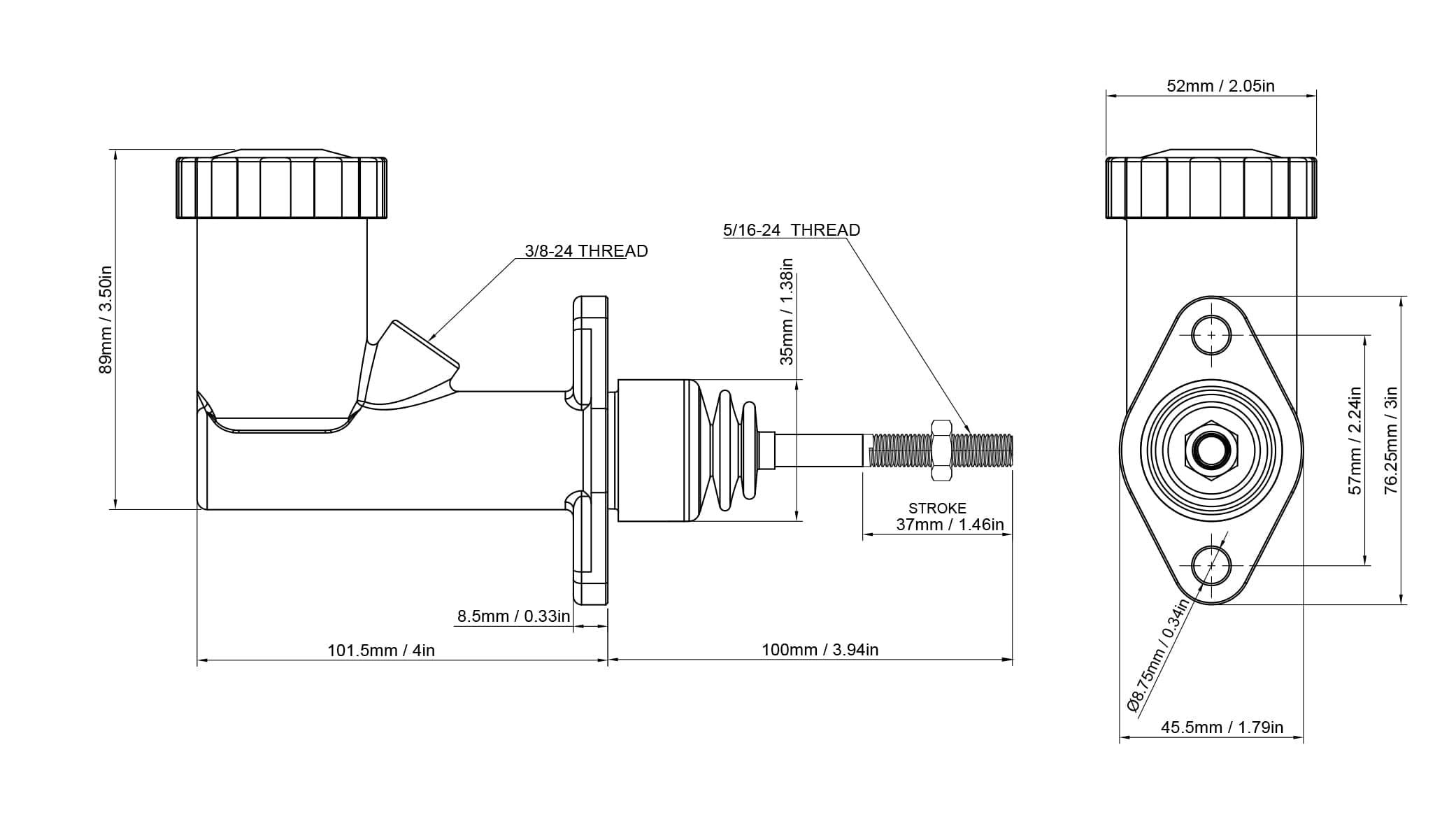 GKTECH Stand-alone 5/8" internal reservoir master cylinder SR