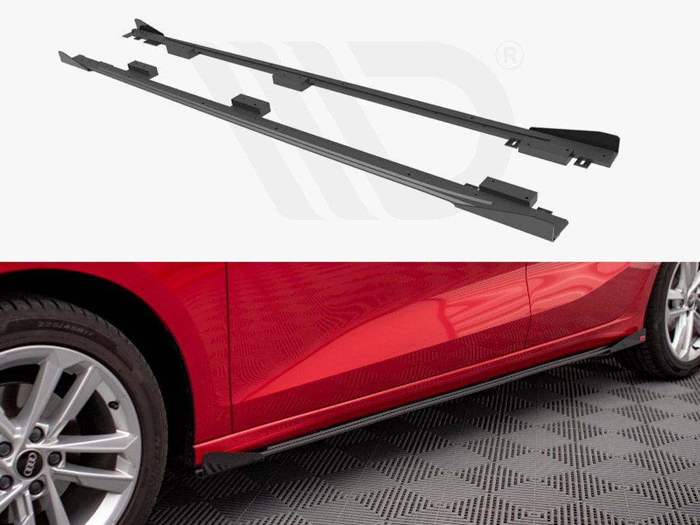 Maxton Design Black + Gloss Flaps Street PRO Side Skirts Diffusers + Flaps Audi A3 8Y Maxton Design SR