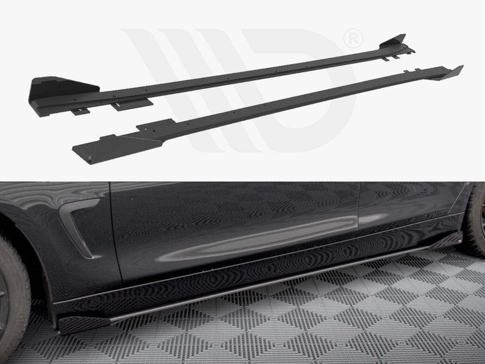 Maxton Design Black + Gloss Flaps Street PRO Side Skirts Diffusers + Flaps BMW 4 Gran Coupe F36 Maxton Design SR