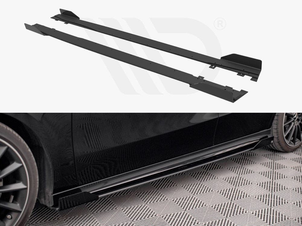 Maxton Design Black + Gloss Flaps Street PRO Side Skirts Diffusers + Flaps Mercedes A35 AMG / AMG-Line Aero Pack W177 Maxton Design SR