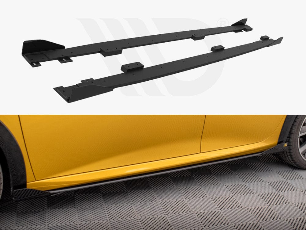 Maxton Design Black + Gloss Flaps Street PRO Side Skirts Diffusers + Flaps Peugeot 208 GT Mk2 Maxton Design SR